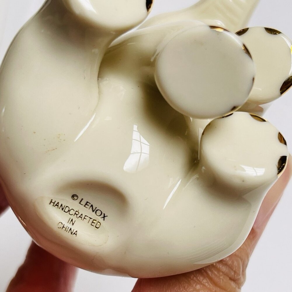 Vintage Lenox Elephant Porcelain Figurine Trunk Up White Gold‎ Hand Painted - Picture 7 of 8